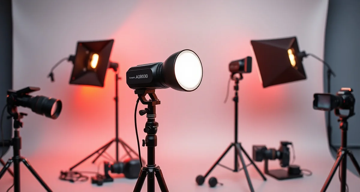 Godox AD600 portable strobe and professional wedding photography lighting equipment in modern studio setup