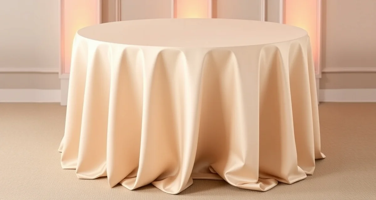 Floor-length polyester tablecloth 120 inches diameter for 60-inch round wedding tables with elegant full-floor drape