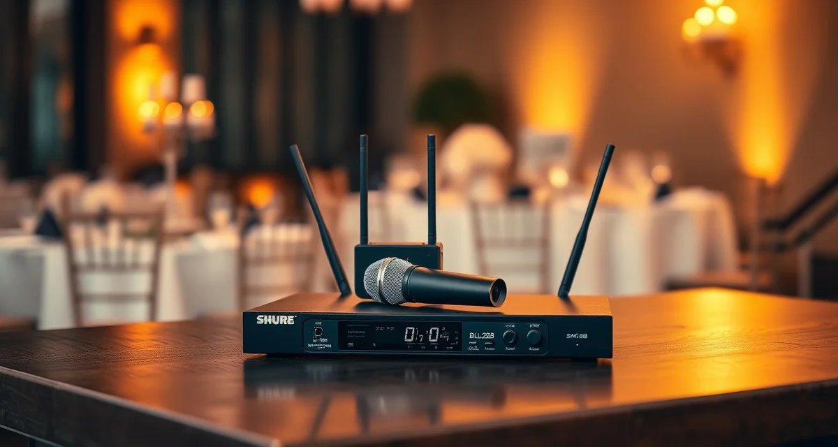 Shure BLX288 dual wireless microphone system with two SM58 handheld mics for wedding receptions and events