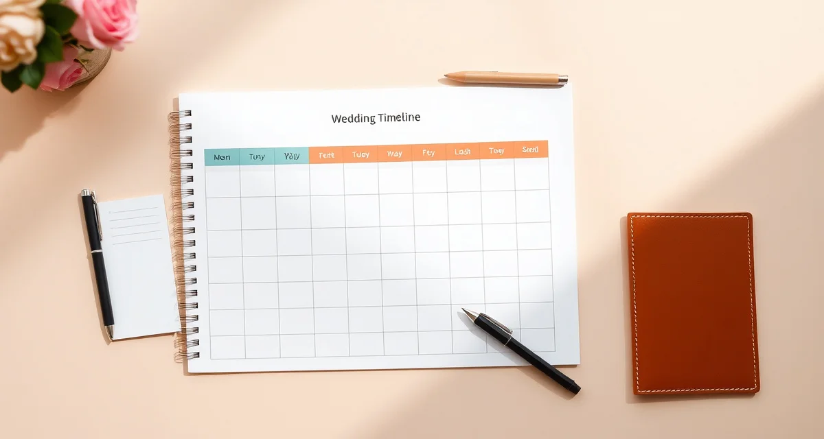 Wedding planning timeline checklist organized by month with budget, venue, and vendor planning milestones