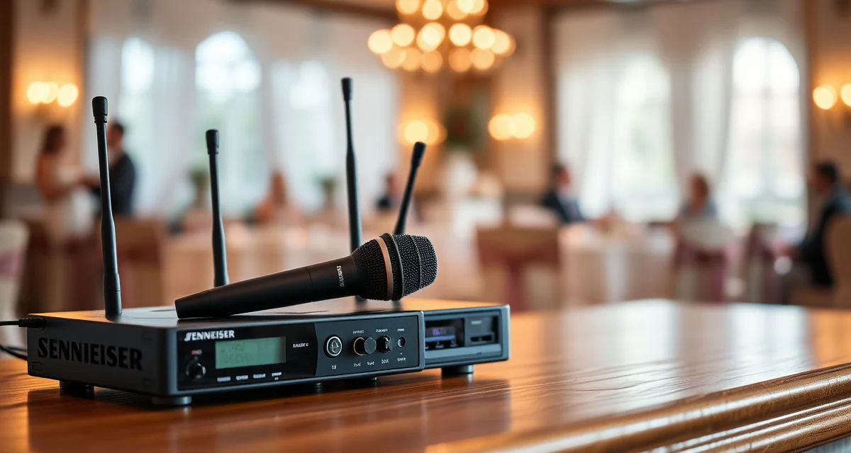 Professional wedding audio equipment Sennheiser Evolution Wireless microphone system with lavalier mic used for wedding ceremonies and videography