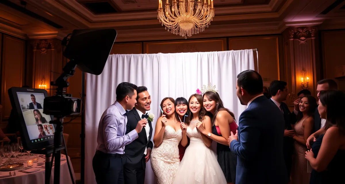 Modern DSLR Photo Booth for Weddings Snap Entertainment professional photo booth system with DSLR camera and studio lighting at wedding reception venue